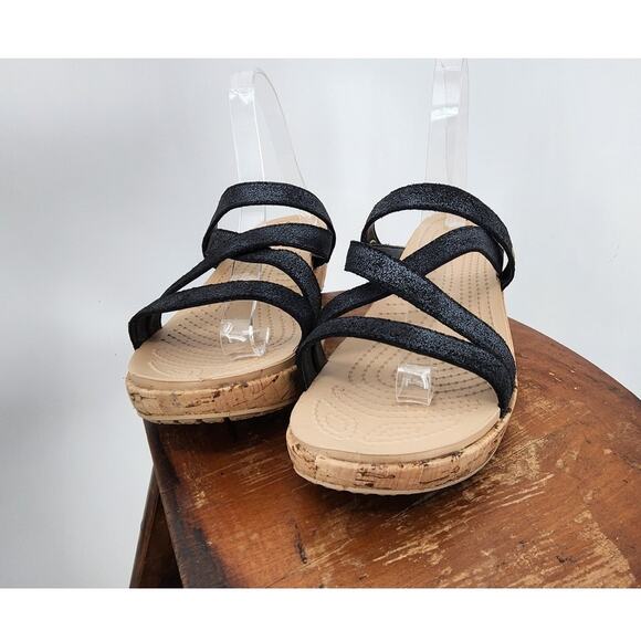 New NWOT Crocs A-Leigh Comfort Sandals Black Brown Size 10 - Picture 3 of 6